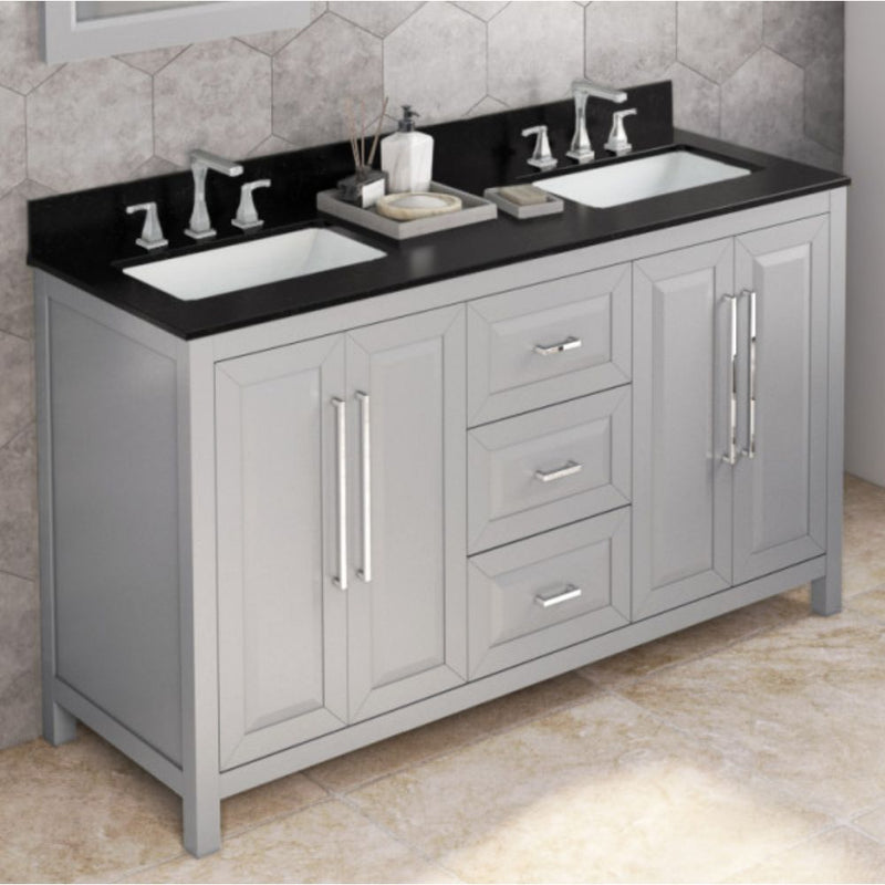 Jeffrey Alexander 60" Gray Cade Vanity Double Rectangle Bowl with Black Granite Vanity Top