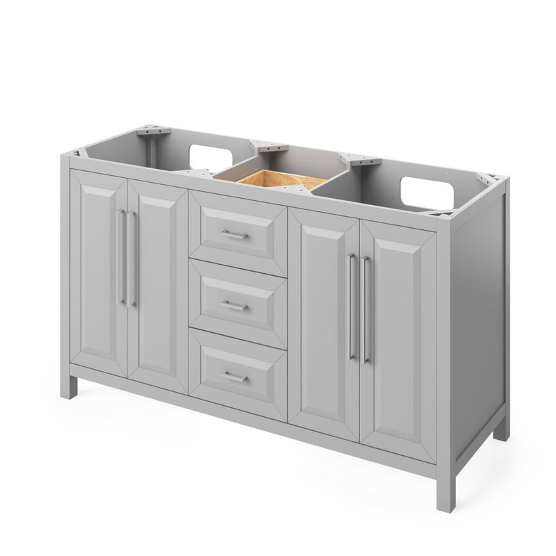 Jeffrey Alexander 60" Gray Cade Vanity Double Rectangle Bowl with Boulder Cultured Marble Vanity Top