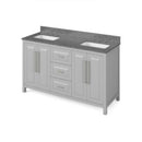 Jeffrey Alexander 60" Gray Cade Vanity Double Rectangle Bowl with Boulder Cultured Marble Vanity Top