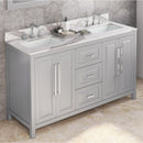 Jeffrey Alexander 60" Gray Cade Vanity Double Rectangle Bowl with Calacatta Vienna Quartz Vanity Top