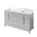 Jeffrey Alexander 60" Gray Cade Vanity Double Rectangle Bowl with Calacatta Vienna Quartz Vanity Top