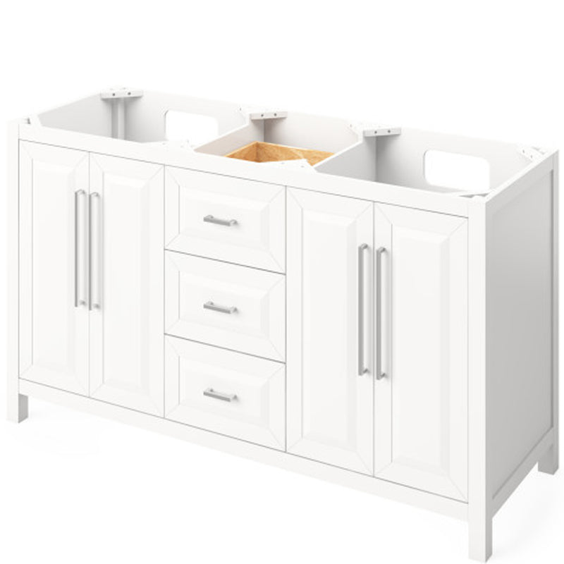 Jeffrey Alexander 60" White Cade Vanity Double Bowl Calacatta Vienna Quartz Vanity Top Undermount Rectangle Bowl VKITCAD60WHCQR