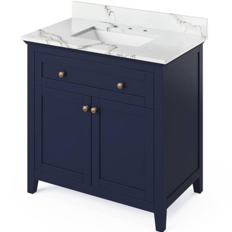 Jeffrey Alexander 36" Hale Blue Chatham with Calacatta Vienna Quartz Vanity Top Rectangle Bowl