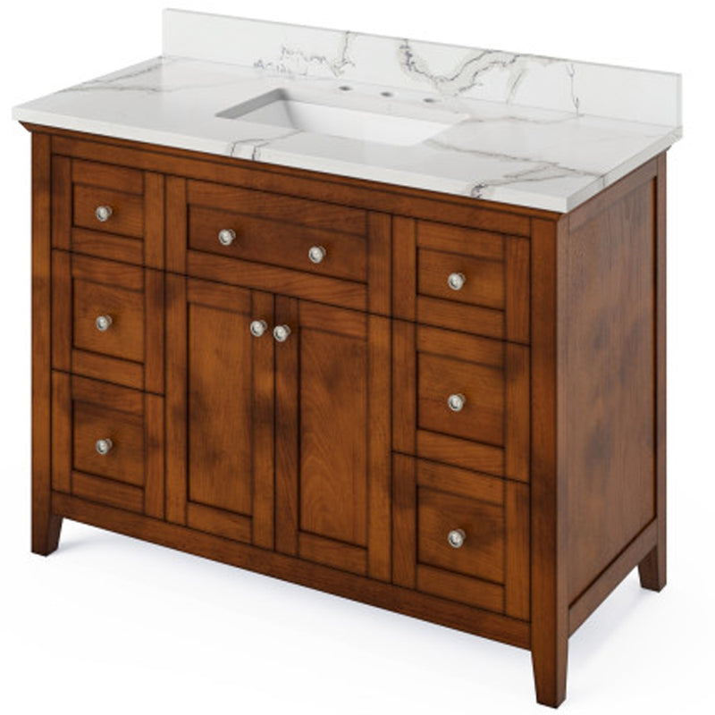 Jeffrey Alexander 48" Chocolate Chatham with Calacatta Vienna Quartz Vanity Top Rectangle Bowl