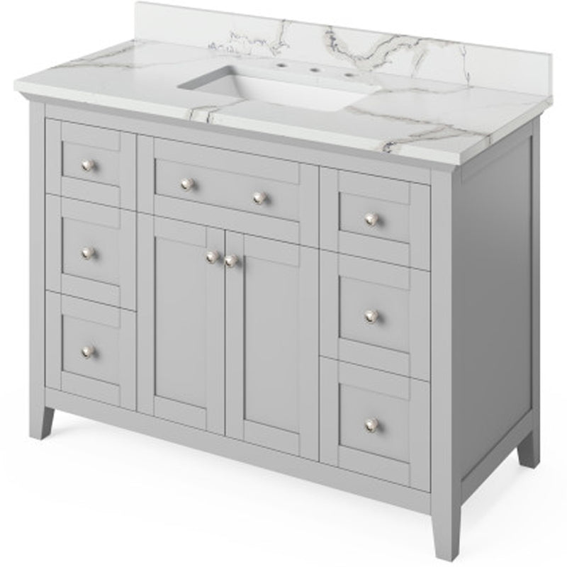 Jeffrey Alexander 48" Gray Chatham with Calacatta Vienna Quartz Vanity Top Rectangle Bowl