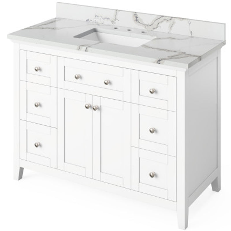 Jeffrey Alexander 48" White Chatham with Calacatta Vienna Quartz Vanity Top Rectangle Bowl