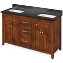 Jeffrey Alexander 60" Chocolate Chatham Double Bowl with Black Granite Vanity Top