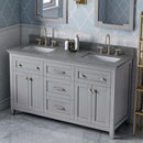 Jeffrey Alexander 60" Gray Chatham Double Bowl with Boulder Cultured Marble Vanity Top