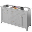 Jeffrey Alexander 60" Gray Chatham Double Bowl with Calacatta Vienna Quartz Vanity Top