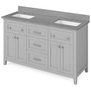 Jeffrey Alexander 60" Gray Chatham Double Bowl with Steel Gray Cultured Marble Vanity Top