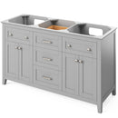 Jeffrey Alexander 60" Gray Chatham Double Bowl with White Carrara Marble Vanity Top