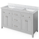 Jeffrey Alexander 60" Gray Chatham Double Bowl with White Carrara Marble Vanity Top