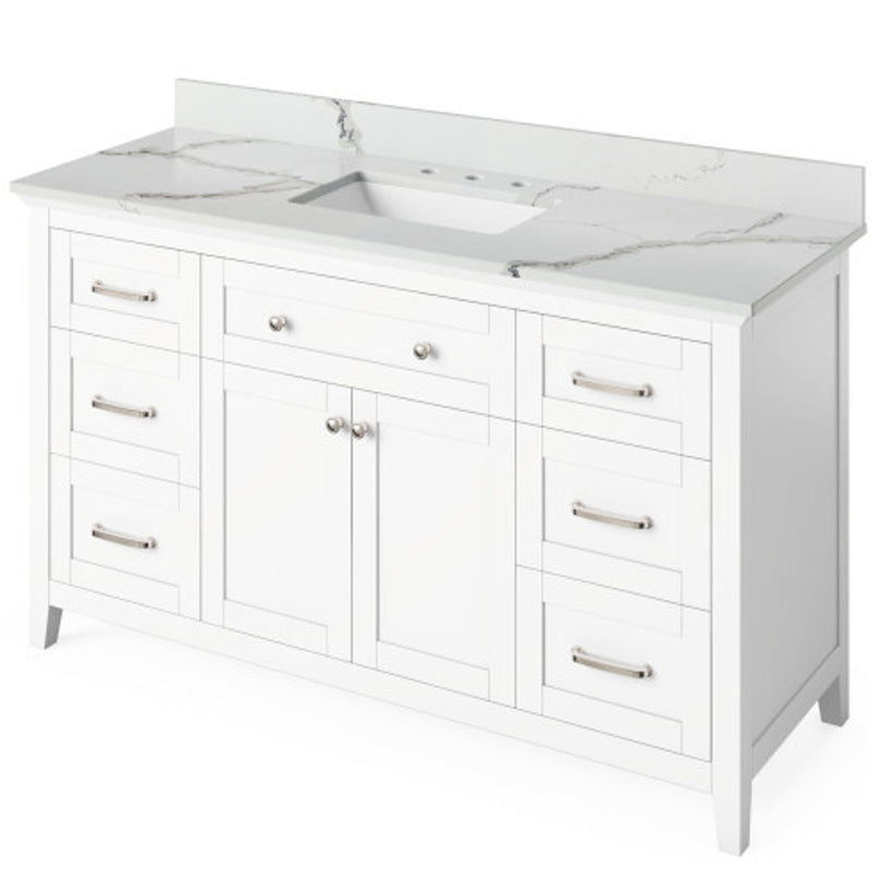 Jeffrey Alexander 60" White Chatham with Calacatta Vienna Quartz Vanity Top Rectangle Bowl