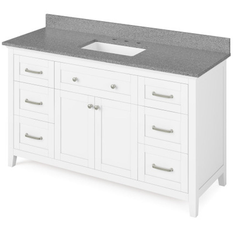 Jeffrey Alexander 60" White Chatham with Steel Gray Cultured Marble Vanity Top Rectangle Bowl