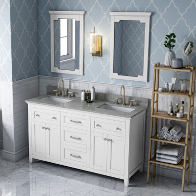 Jeffrey Alexander 60" White Chatham Double Bowl with Steel Gray Cultured Marble Vanity Top