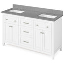 Jeffrey Alexander 60" White Chatham Double Bowl with Steel Gray Cultured Marble Vanity Top