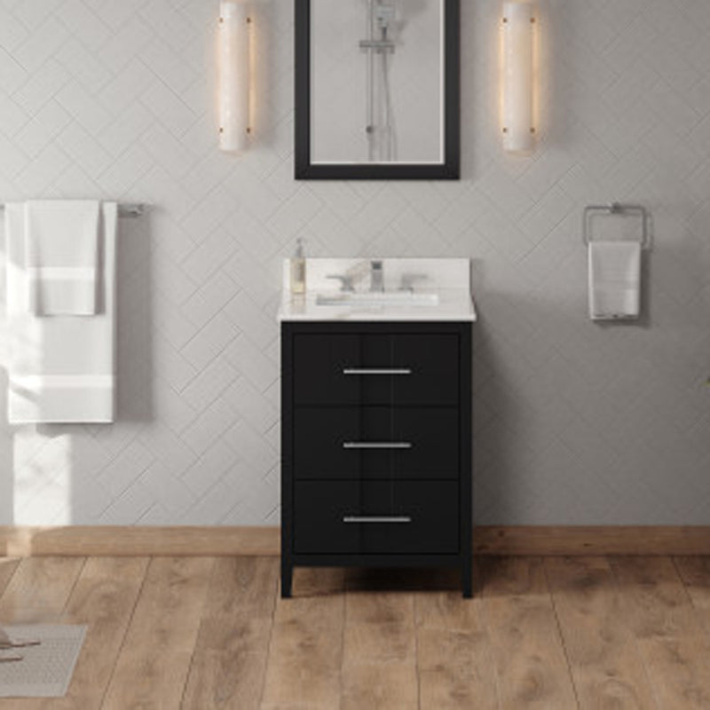 Jeffrey Alexander 24" Black Katara with Calacatta Vienna Quartz Vanity Top