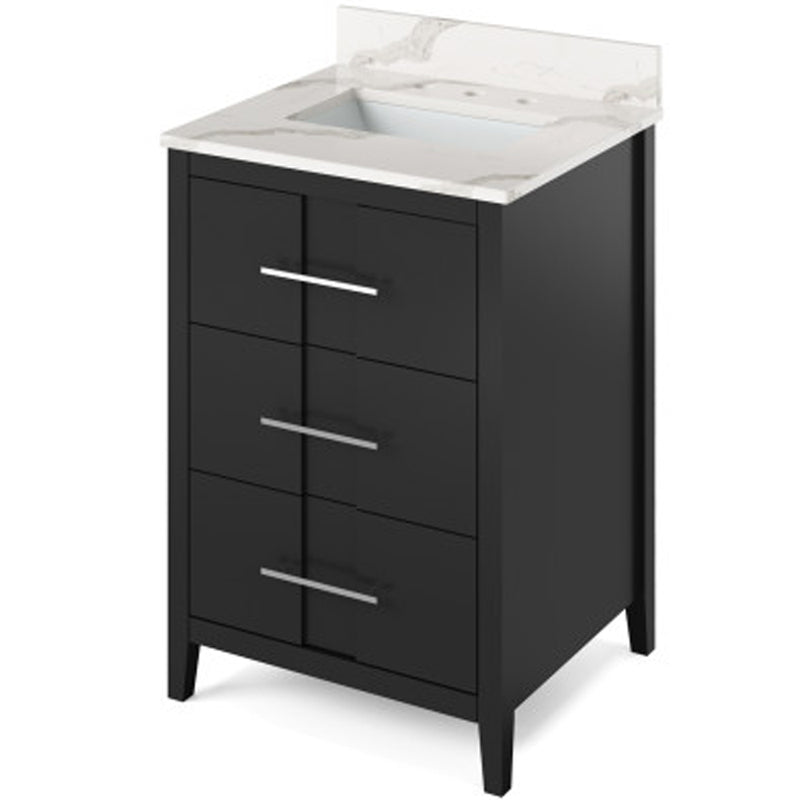 Jeffrey Alexander 24" Black Katara with Calacatta Vienna Quartz Vanity Top