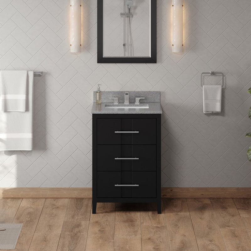 Jeffrey Alexander 24" Black Katara with Steel Grey Cultured Marble Vanity Top