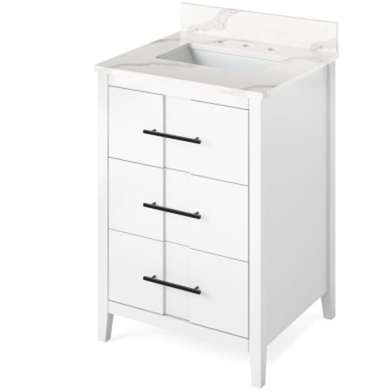 Jeffrey Alexander 24" White Katara with Calacatta Vienna Quartz Vanity Top