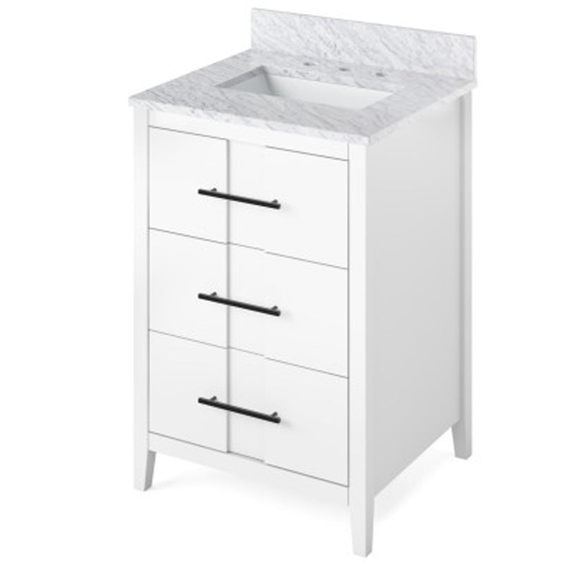 Jeffrey Alexander 24" White Katara with White Carrara Marble Vanity Top