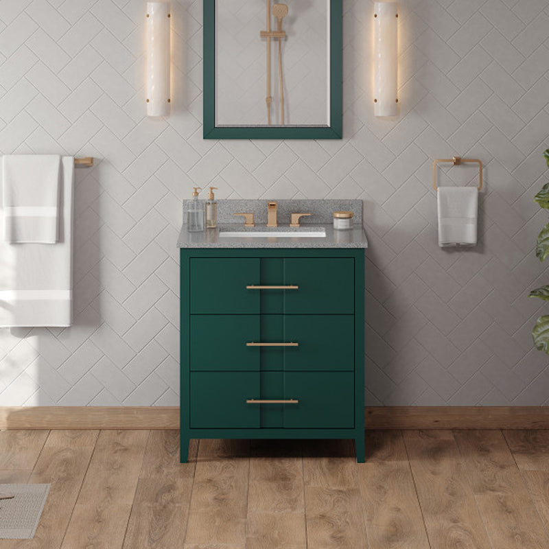 Jeffrey Alexander 30" Forest Green Katara with Steel Grey Cultured Marble Vanity Top