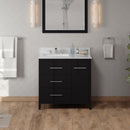 Jeffrey Alexander 36" Black Katara left offset with White Carrara Marble Vanity Top Rectangle Bowl