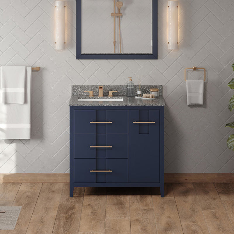 Jeffrey Alexander 36" Hale Blue Katara left offset with Boulder Cultured Marble Vanity Top