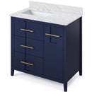 Jeffrey Alexander 36" Hale Blue Katara left offset with White Carrara Marble Vanity Top