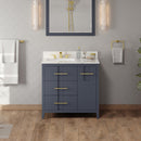 Jeffrey Alexander 36" Blue Steel Katara left offset with Calacatta Vienna Quartz Vanity Top