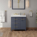 Jeffrey Alexander 36" Blue Steel Katara left offset with Lavante Cultured Marble Vessel Vanity Top