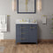 Jeffrey Alexander 36" Blue Steel Katara left offset with White Carrara Marble Vanity Top