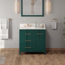 Jeffrey Alexander 36" Forest Green Katara left offset with Calacatta Vienna Quartz Vanity Top