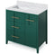 Jeffrey Alexander 36" Forest Green Katara left offset with White Carrara Marble Vanity Top