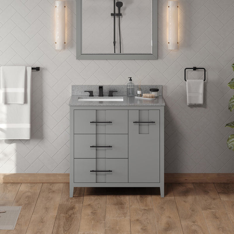 Jeffrey Alexander 36" Grey Katara left offset with Steel Grey Cultured Marble Vanity Top