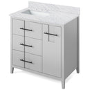 Jeffrey Alexander 36" Grey Katara left offset with White Carrara Marble Vanity Top