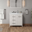 Jeffrey Alexander 36" White Katara left offset with Lavante Cultured Marble Vessel Vanity Top