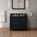 Jeffrey Alexander 42" Black Katara left offset with Black Granite Vanity Top Rectangle Bowl