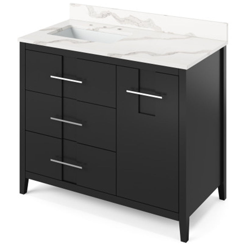 Jeffrey Alexander 42" Black Katara left offset with Calacatta Vienna Quartz Vanity Top