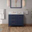 Jeffrey Alexander 42" Hale Blue Katara left offset with White Carrara Marble Vanity Top Rectangle Bowl