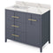 Jeffrey Alexander 42" Blue Steel Katara left offset with Calacatta Vienna Quartz Vanity Top