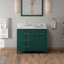 Jeffrey Alexander 42" Forest Green Katara left offset with White Carrara Marble Vanity Top