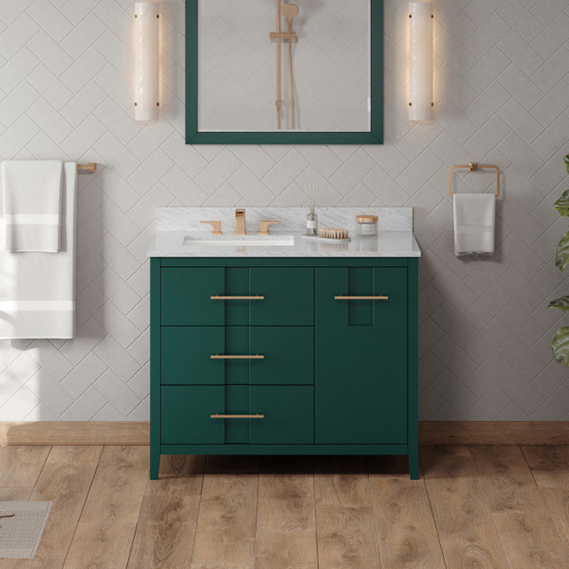 Jeffrey Alexander 42" Forest Green Katara left offset with White Carrara Marble Vanity Top