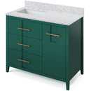 Jeffrey Alexander 42" Forest Green Katara left offset with White Carrara Marble Vanity Top