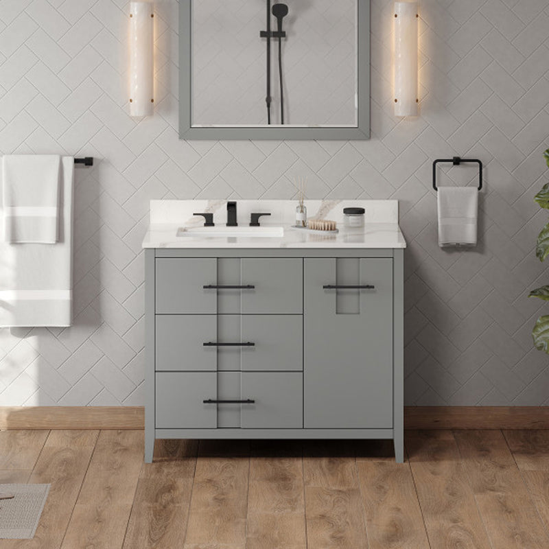 Jeffrey Alexander 42" Grey Katara left offset with Calacatta Vienna Quartz Vanity Top