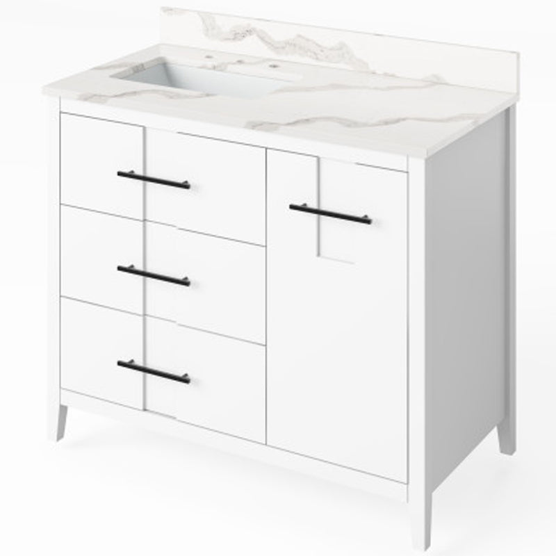 Jeffrey Alexander 42" White Katara left offset with Calacatta Vienna Quartz Vanity Top