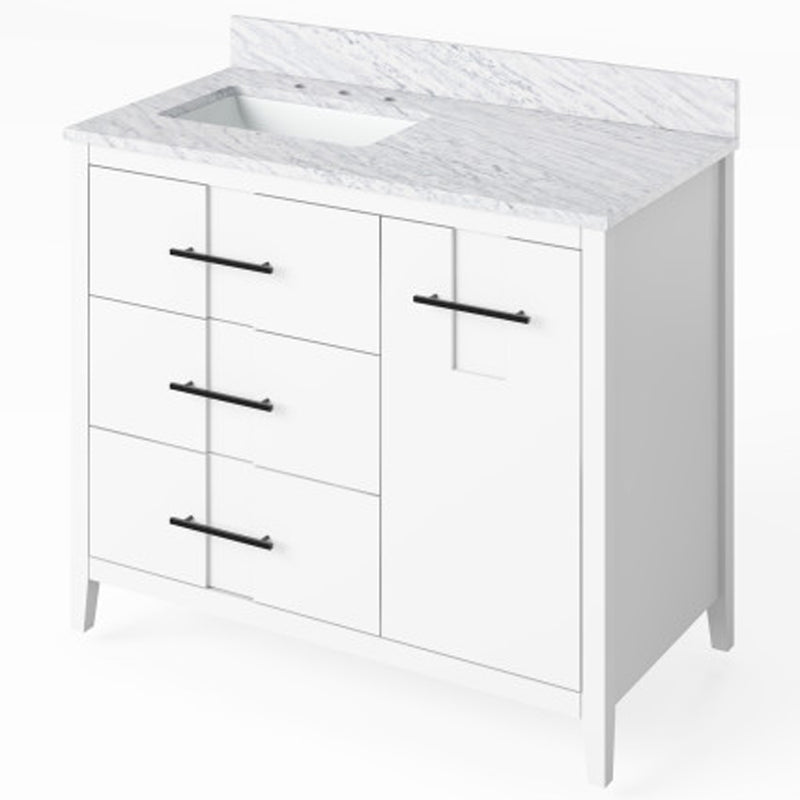 Jeffrey Alexander 42" White Katara left offset with White Carrara Marble Vanity Top