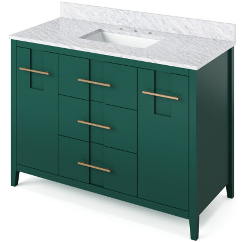 Jeffrey Alexander 48" Forest Green Katara with White Carrara Marble Vanity Top rectangle bowl