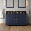 Jeffrey Alexander 60" Hale Blue Katara Double bowl with Black Granite Vanity Top