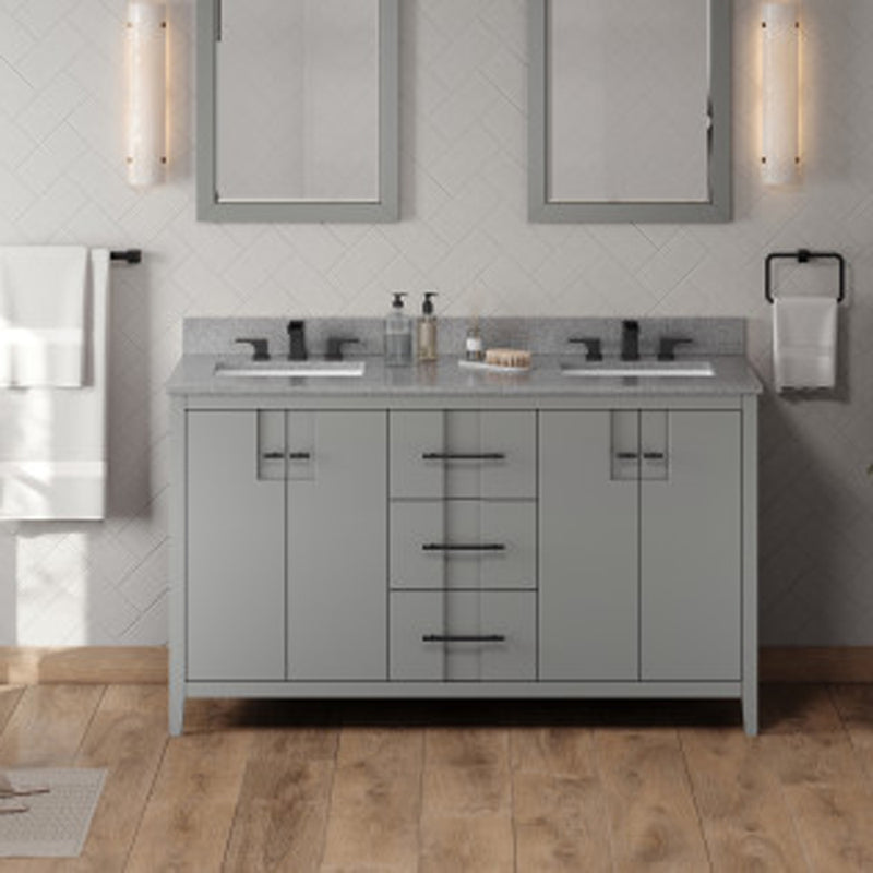 Jeffrey Alexander 60" Grey Katara Double bowl with Steel Grey Cultured Marble Vanity Top